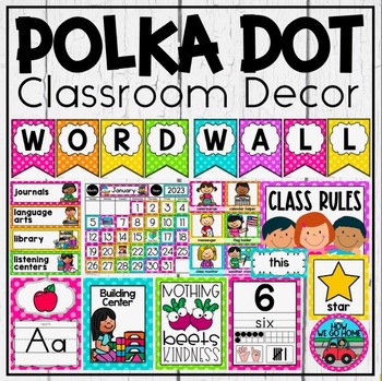 Classroom Decor Bundle in Polka Dot Brights ~ Classroom Jobs, Labels and More! 1 Classroom Decor Bundle in Polka Dot Brights